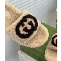 Gucci GG Women’s Slide Sandal with Interlocking G Light Brown Interlocking G Merino Wool