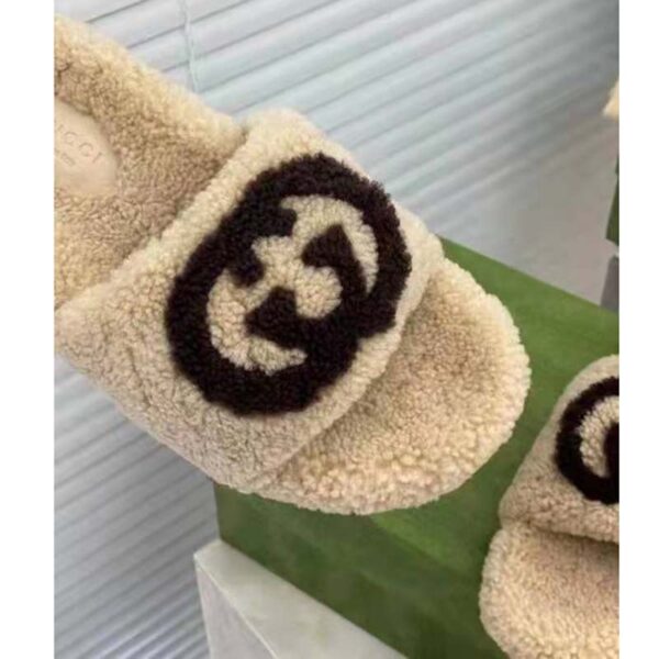 Gucci GG Women’s Slide Sandal with Interlocking G Light Brown Interlocking G Merino Wool (7)