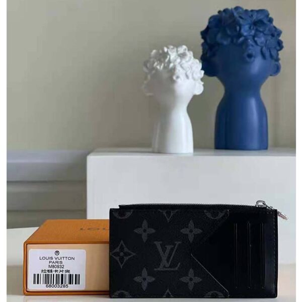Louis Vuitton LV Unisex Coin Card Holder Monogram Eclipse Coated Canvas Blue Cowhide Leather (4)
