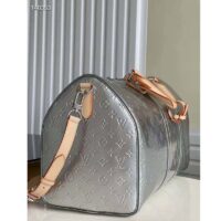 Louis Vuitton LV Unisex Keepall Bandoulière 50 Bag Monogram Mirror Coated Canvas Natural Cowhide