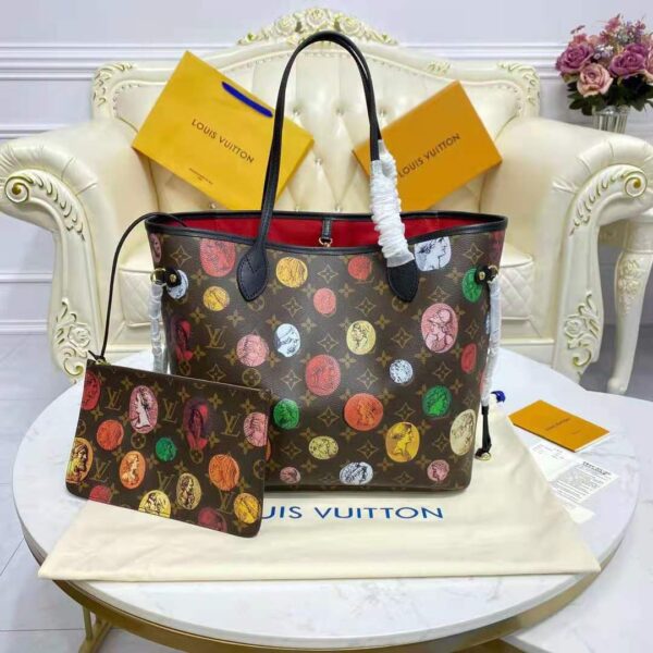 Louis Vuitton LV Unisex Neverfull MM Tote Monogram Cameo Printed Canvas Cowhide Leather (2)