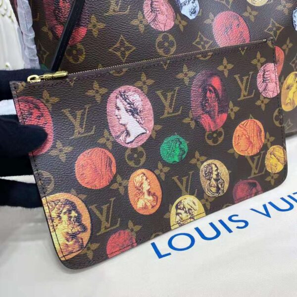 Louis Vuitton LV Unisex Neverfull MM Tote Monogram Cameo Printed Canvas Cowhide Leather (5)