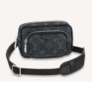 Louis Vuitton LV Unisex Outdoor Pouch Taigarama Noir Black Coated Canvas Cowhide Leather