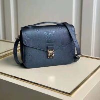 Louis Vuitton LV Unisex Pochette Metis Bag Navy Nacre Embossed Grained Cowhide Leather