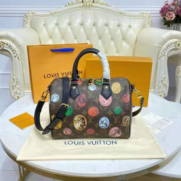 Louis Vuitton LV Unisex Speedy Bandoulière 25 Handbag Monogram Cameo Printed Canvas Cowhide (8)