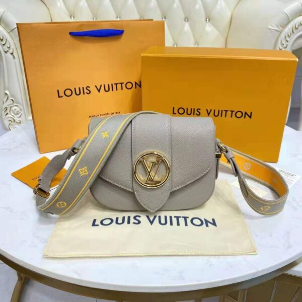 Louis Vuitton LV Women LV Pont 9 Soft MM Gris Taupe Summer Gold Grained Calfskin (12)