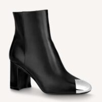 Louis Vuitton LV Women Louise Ankle Boot LV Circle Signature Black Calf Leather Metal Toe Cap