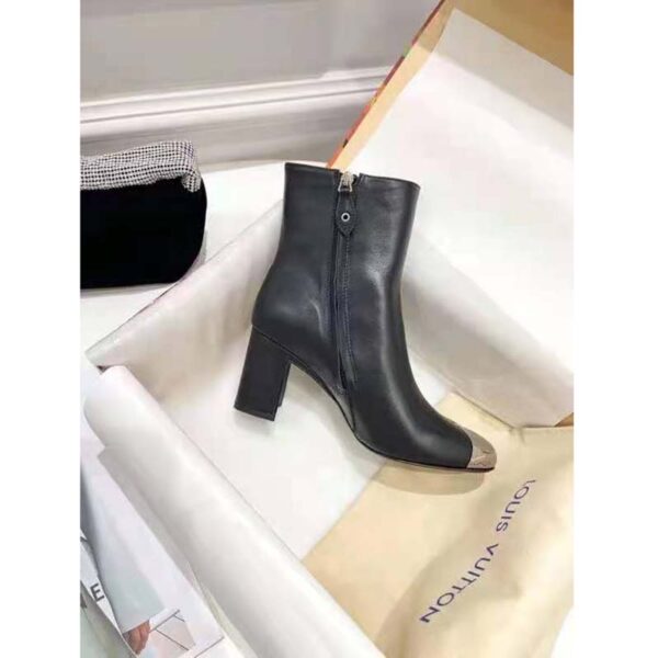 Louis Vuitton LV Women Louise Ankle Boot LV Circle Signature Black Calf Leather Metal Toe Cap (10)