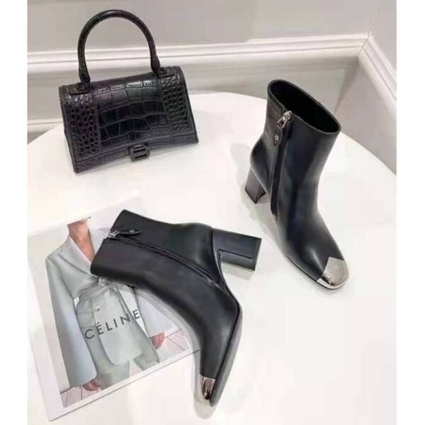 Louis Vuitton LV Women Louise Ankle Boot LV Circle Signature Black Calf Leather Metal Toe Cap (2)