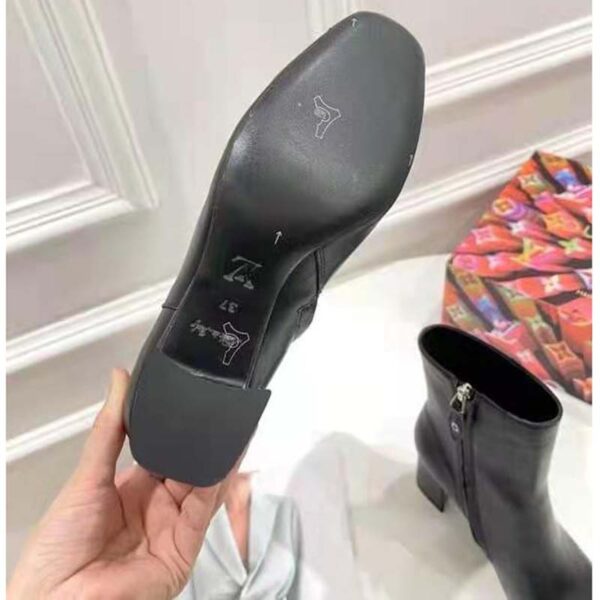Louis Vuitton LV Women Louise Ankle Boot LV Circle Signature Black Calf Leather Metal Toe Cap (3)