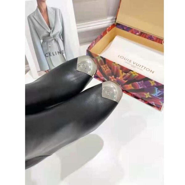 Louis Vuitton LV Women Louise Ankle Boot LV Circle Signature Black Calf Leather Metal Toe Cap (4)