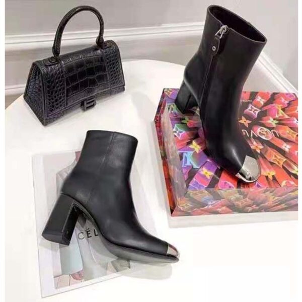 Louis Vuitton LV Women Louise Ankle Boot LV Circle Signature Black Calf Leather Metal Toe Cap (5)