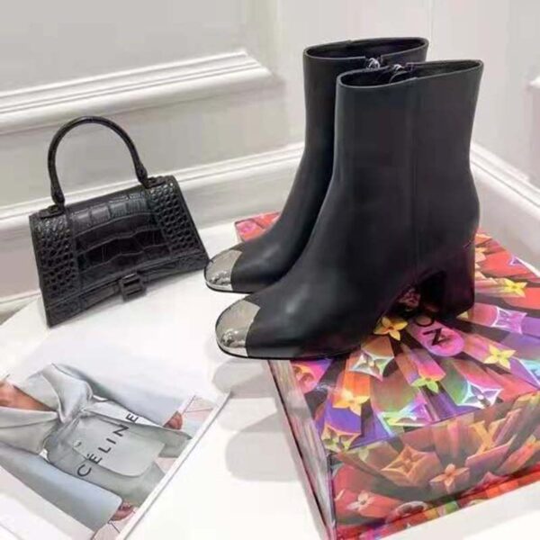 Louis Vuitton LV Women Louise Ankle Boot LV Circle Signature Black Calf Leather Metal Toe Cap (7)