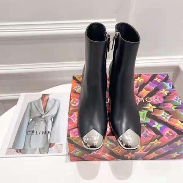 Louis Vuitton LV Women Louise Ankle Boot LV Circle Signature Black Calf Leather Metal Toe Cap (8)