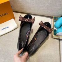 Louis Vuitton LV Women Popi Flat Ballerina Black Patent Calf Leather Monogram Nylon Bow