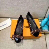 Louis Vuitton LV Women Popi Flat Ballerina Black Patent Calf Leather Monogram Nylon Bow