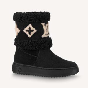 Louis Vuitton LV Women Snowdrop Flat Ankle Boot Cognac Black Suede Calf Shearling