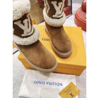 Louis Vuitton LV Women Snowdrop Flat Ankle Boot Cognac Brown Suede Calf Shearling