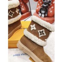 Louis Vuitton LV Women Snowdrop Flat Ankle Boot Cognac Brown Suede Calf Shearling