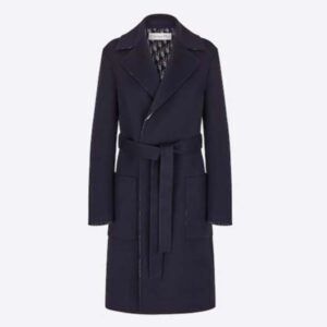 Dior CD Women Coat Navy Blue Double-Sided Wool Silk