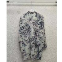 Dior Women Long Blouse Navy Blue Cotton Voile Bees Flowers