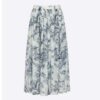 Dior Women Mid-Length Skirt Navy Blue Cotton Voile Bees Flowers