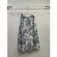 Dior Women Mid-Length Skirt Navy Blue Cotton Voile Bees Flowers