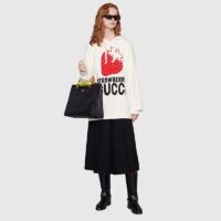 Gucci GG Women Strawberry Gucci Cotton Sweatshirt Fixed Hood Oversize Fit