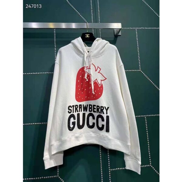 Gucci GG Women Strawberry Gucci Cotton Sweatshirt Fixed Hood Oversize Fit (3)