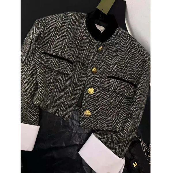Gucci Women GG Check Tweed Jacket with Double G Buttons (1)