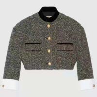 Gucci Women GG Check Tweed Jacket with Double G Buttons
