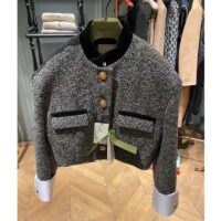 Gucci Women GG Check Tweed Jacket with Double G Buttons