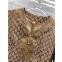 Gucci Women GG Linen Canvas Kaftan Beige Ebony Leather Toggle Chain