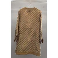 Gucci Women GG Linen Canvas Kaftan Beige Ebony Leather Toggle Chain