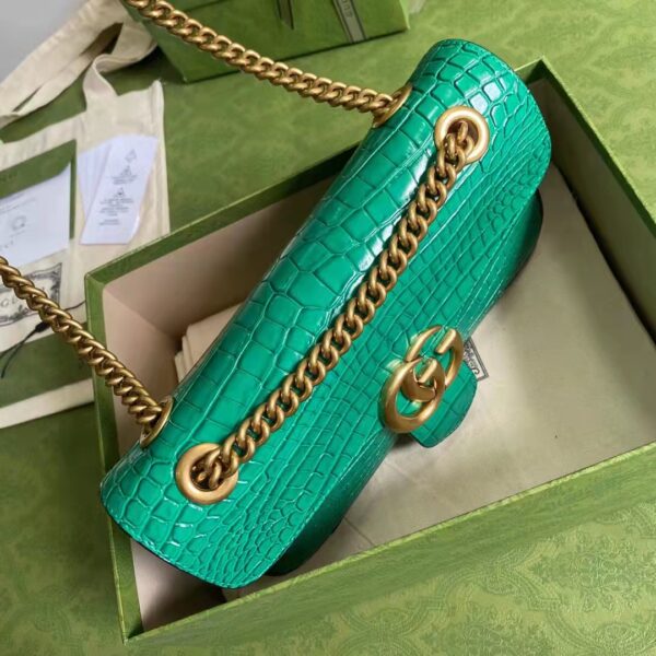 Gucci Women GG Marmont Crocodile Small Shoulder Bag Green Double G (7)