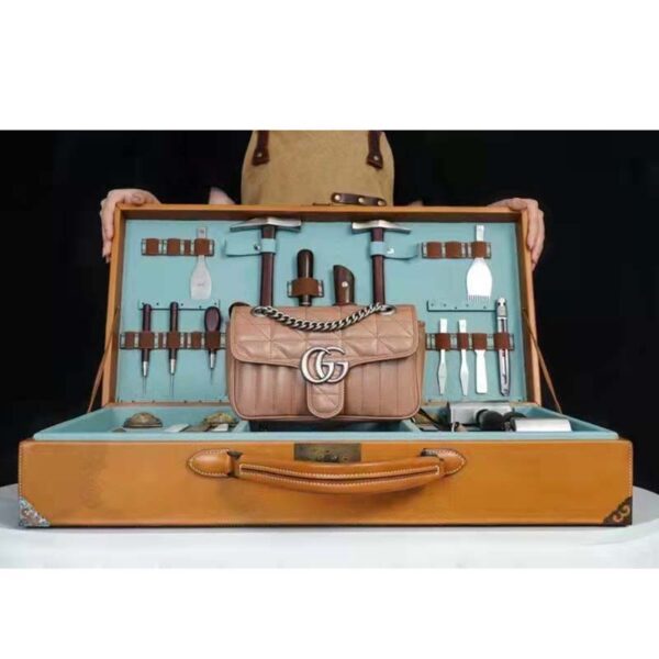 Gucci Women GG Marmont Mini Shoulder Bag Beige Double G Matelassé (10)
