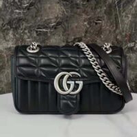 Gucci Women GG Marmont Mini Shoulder Bag Black Double G Matelassé