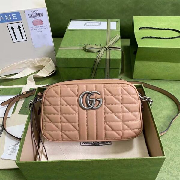 Gucci Women GG Marmont Small Shoulder Bag Brown Matelassé Leather (10)