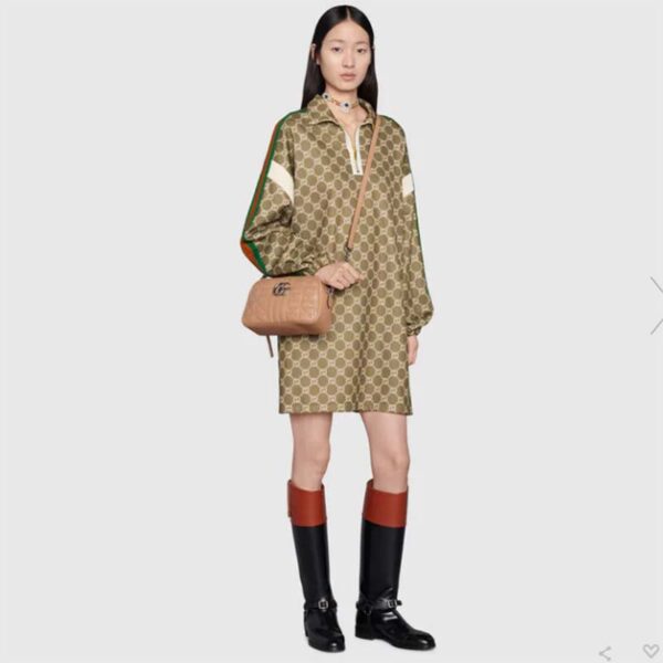 Gucci Women GG Marmont Small Shoulder Bag Brown Matelassé Leather (2)