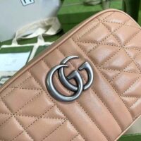 Gucci Women GG Marmont Small Shoulder Bag Brown Matelassé Leather