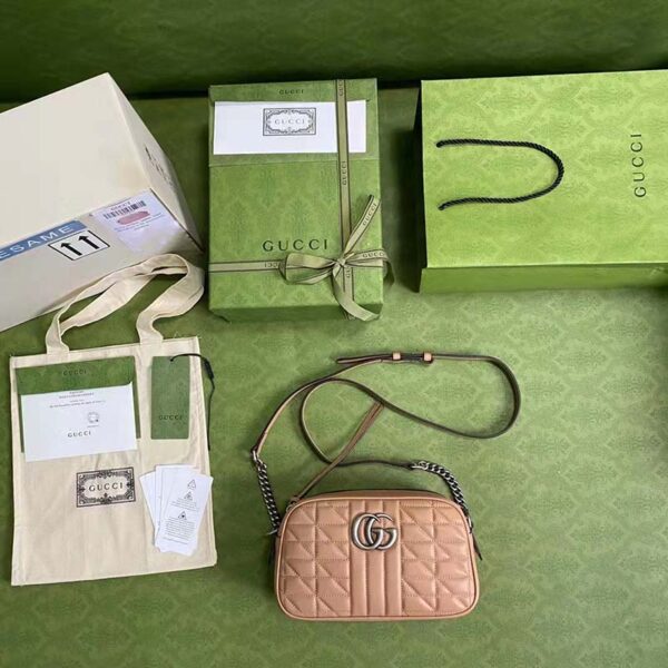 Gucci Women GG Marmont Small Shoulder Bag Brown Matelassé Leather (9)