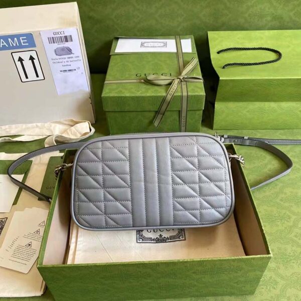 Gucci Women GG Marmont Small Shoulder Bag Grey Matelassé Leather (11)