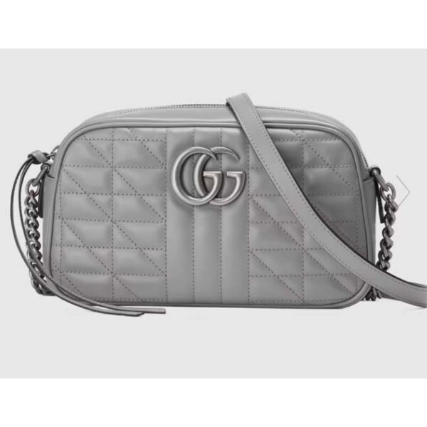 Gucci Women GG Marmont Small Shoulder Bag Grey Matelassé Leather