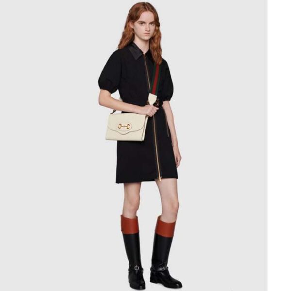 Gucci Women Horsebit 1955 Small Bag White Leather Gold Toned Hardware Horsebit (3)