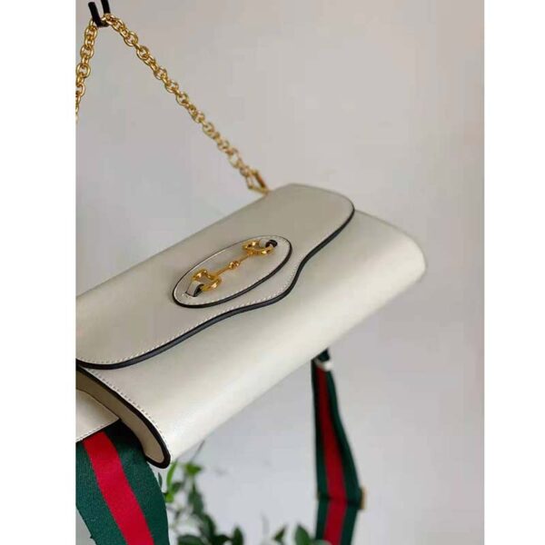 Gucci Women Horsebit 1955 Small Bag White Leather Gold Toned Hardware Horsebit (8)