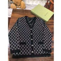 Gucci Women Wool GG Jacquard Cardigan Black V-Neck Sweater