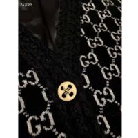 Gucci Women Wool GG Jacquard Cardigan Black V-Neck Sweater