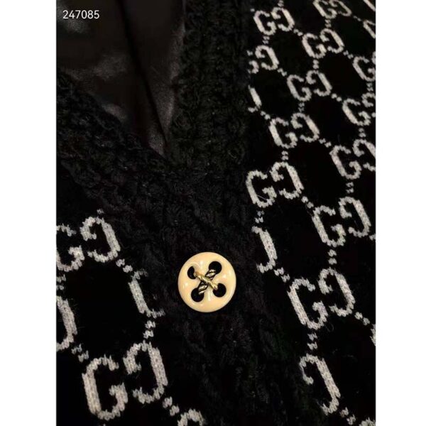 Gucci Women Wool GG Jacquard Cardigan Black V-Neck Sweater (4)