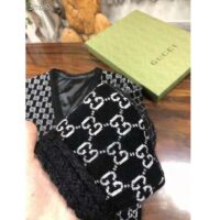 Gucci Women Wool GG Jacquard Cardigan Black V-Neck Sweater