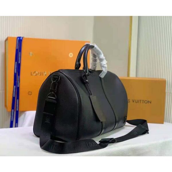 Louis Vuitton LV Unisex Keepall Bandouliere 40 Black Cowhide Leather Black Hardware (5)